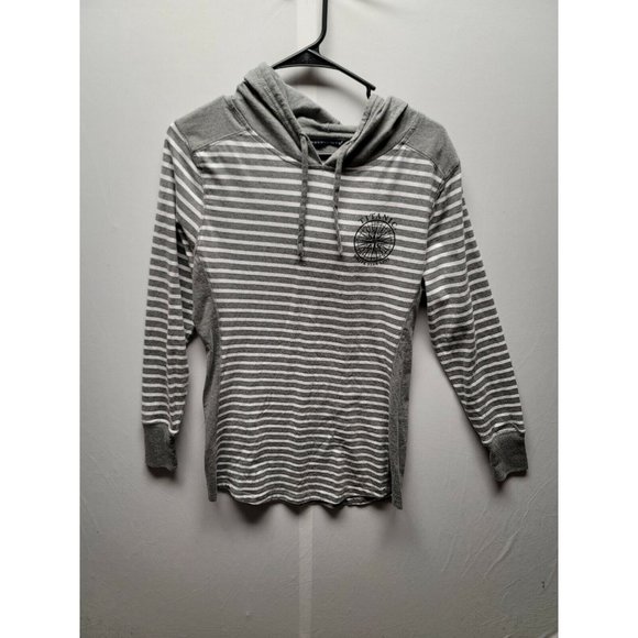 Chemise Manches Longues Zip Enfant E.LAND – Rayures Bleu Marine Et Gris – Taille 10 – 100% Coton
